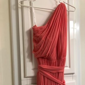 Peach Dessy Collection one shoulder bridesmaid dr